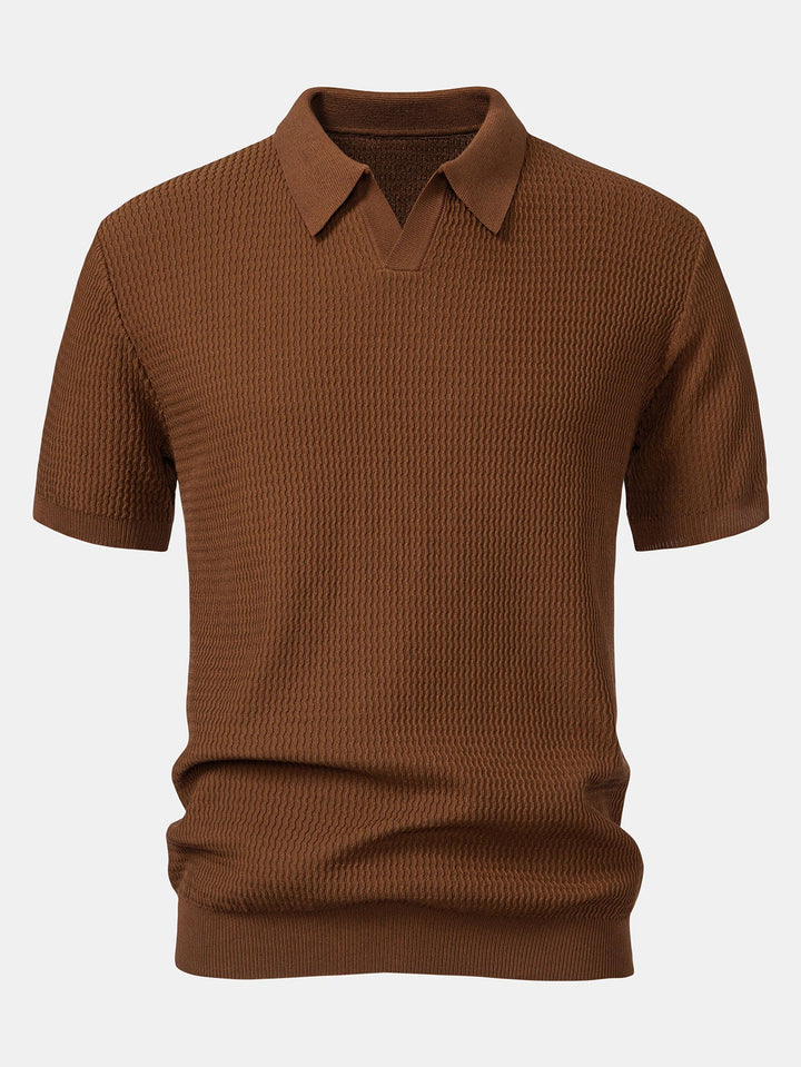 Wave Jacquard Gebreid V-hals Polo Shirt