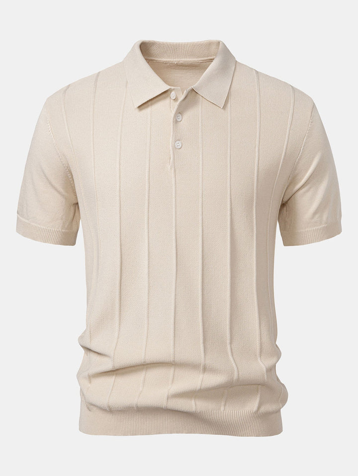 Stripe Jacquard Gebreid Polo Shirt & Rechte Ribbroek
