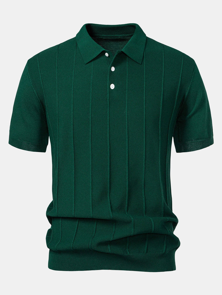 Stripe Jacquard Gebreid Polo Shirt & Rechte Ribbroek