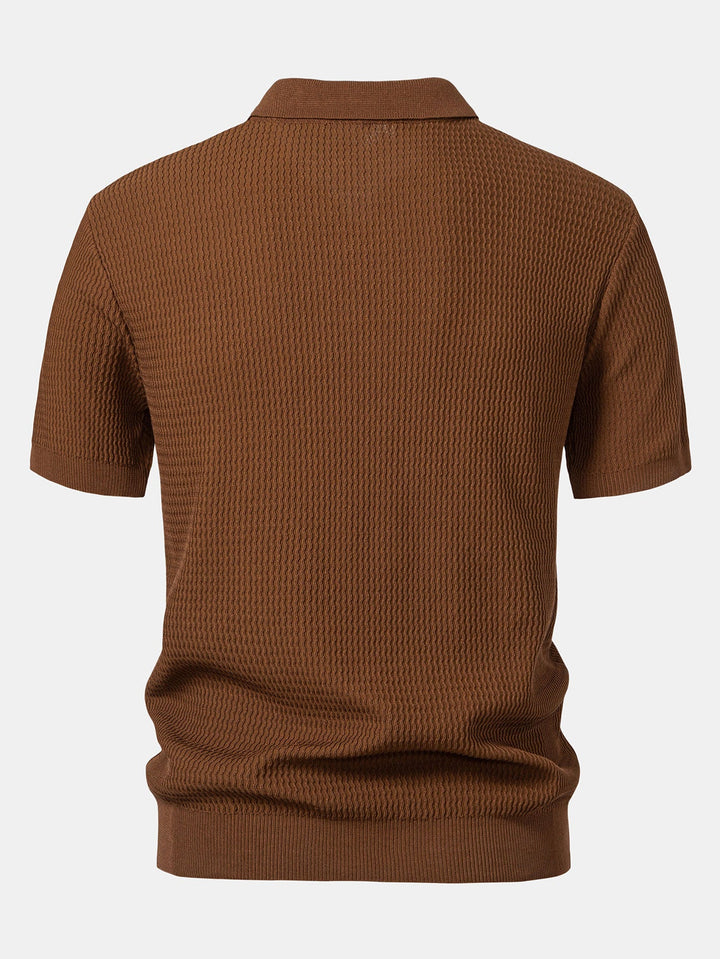Wave Jacquard Gebreid V-hals Polo Shirt