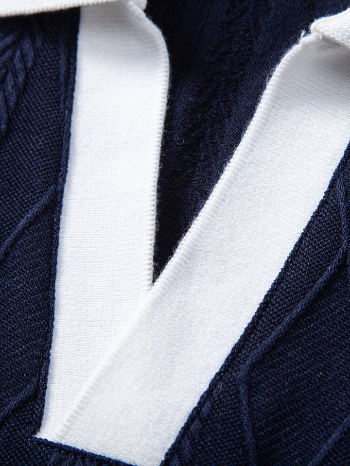 Contrast Geometry Jacquard Knit Polo