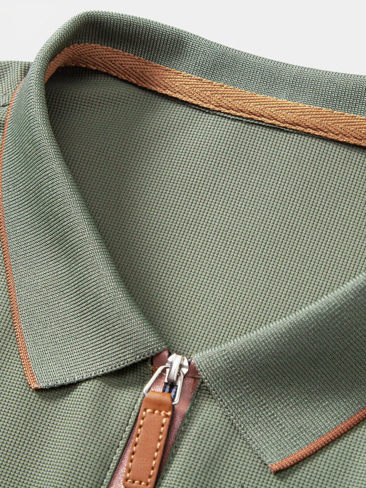 Textured Zipper Polo