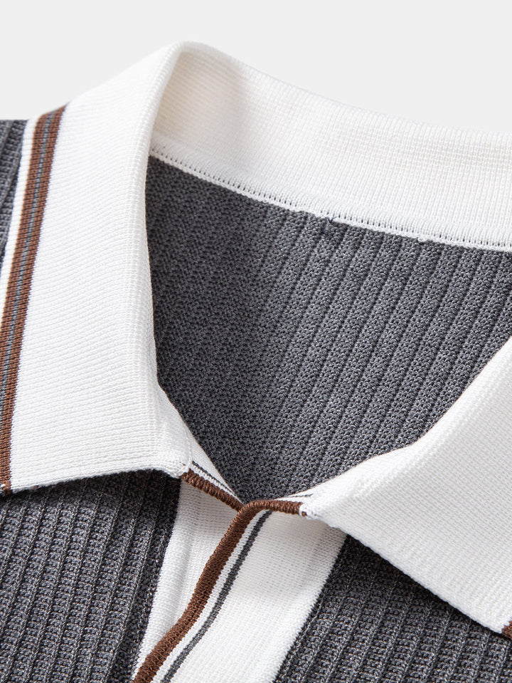 Contrast Trim Waffle Johnny Collar Knit Polo