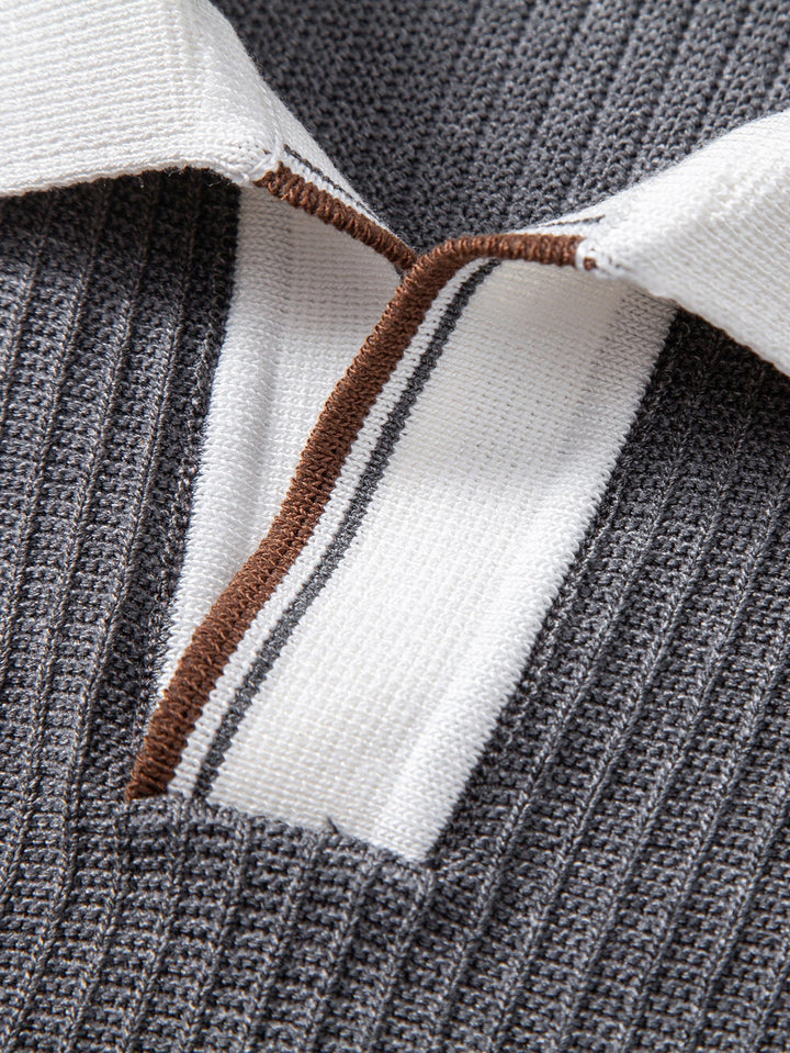Contrast Trim Waffle Johnny Collar Knit Polo