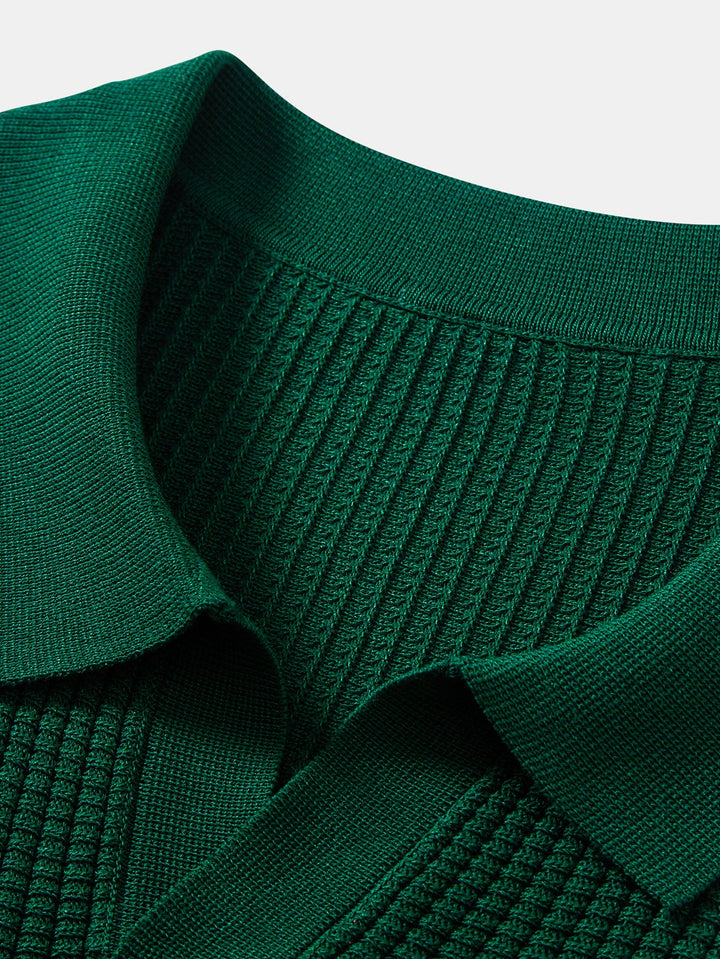 Stripe Johnny Collar Knit Polo & Straight Leg Ribbed Pants