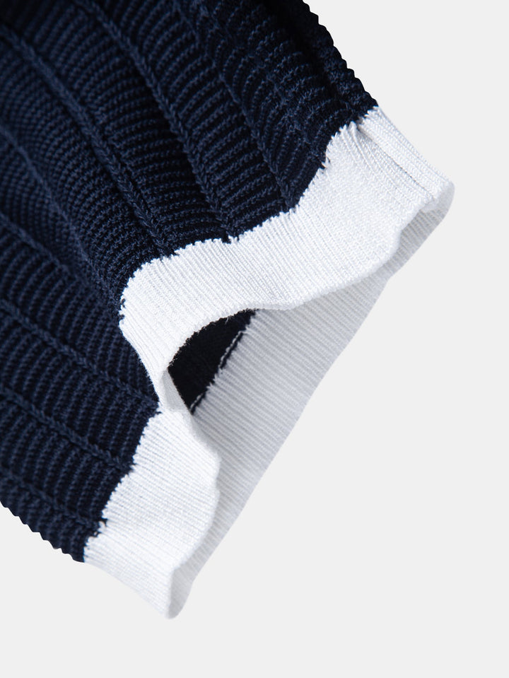 Contrast Textured Johnny Collar Knit Polo & Slim Fit Tapered Trousers