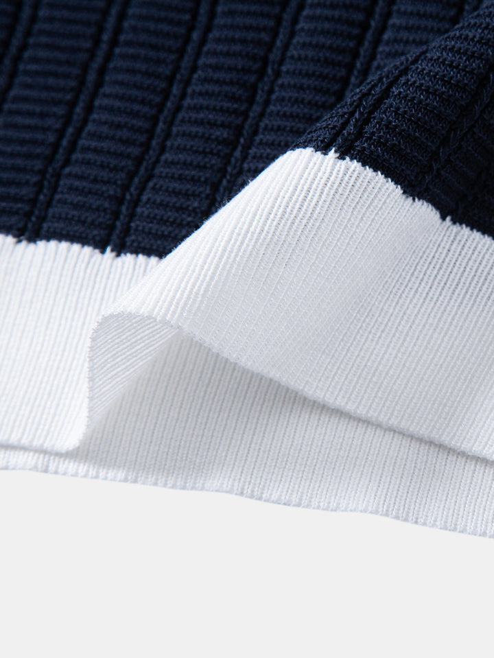 Contrast Textured Johnny Collar Knit Polo & Slim Fit Tapered Trousers