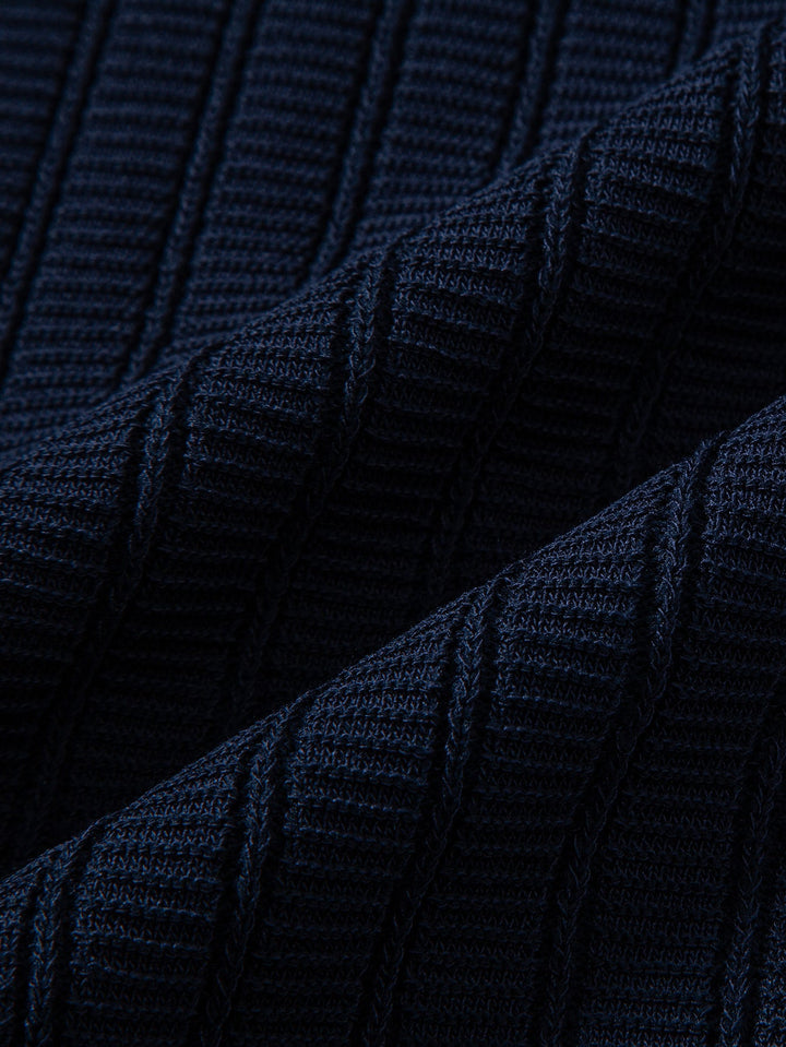 Contrast Textured Johnny Collar Knit Polo & Slim Fit Tapered Trousers