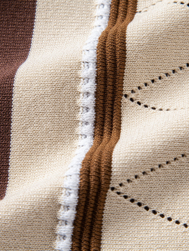Contrast Striped Geometric zipper Knit Polo