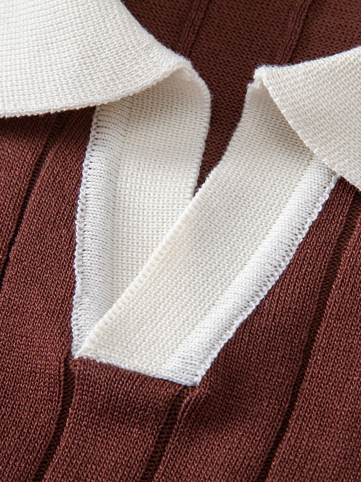 Contrast Trim Stripe Johnny Collar Polo