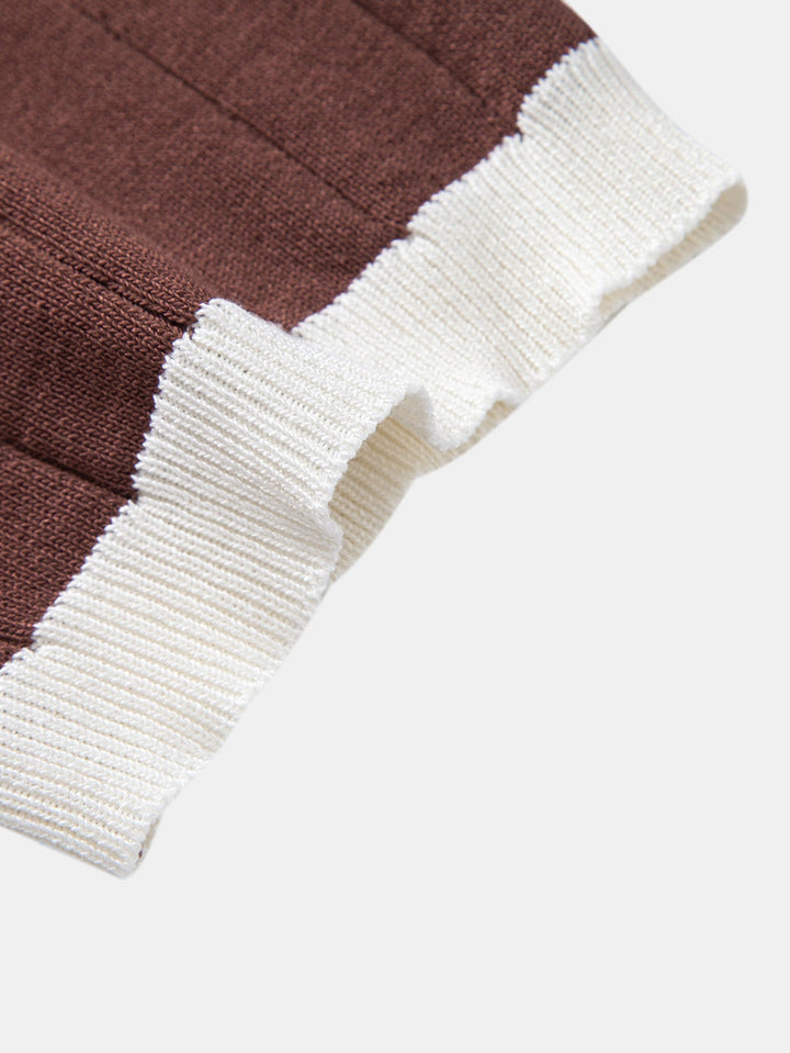 Contrast Trim Stripe Johnny Collar Polo
