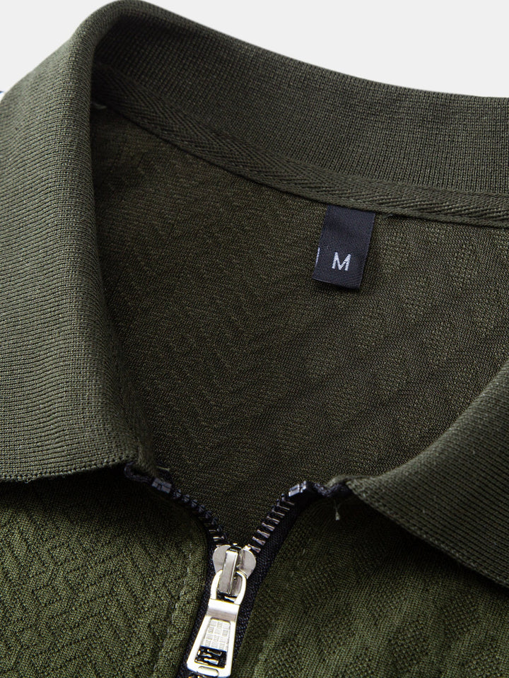 Geometric Jacquard Zipper Polo
