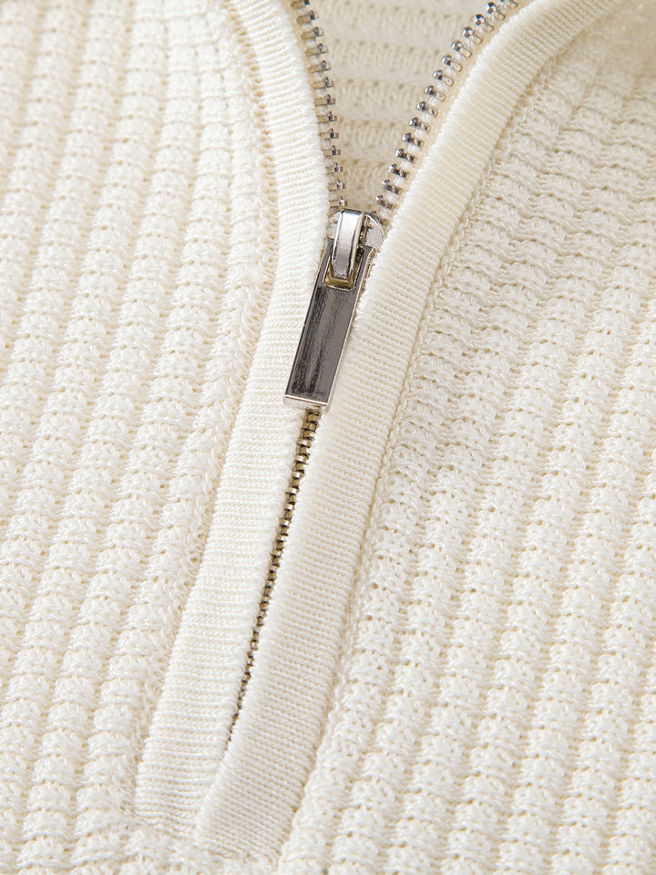 Contrast Waffle Zipper Knit Polo