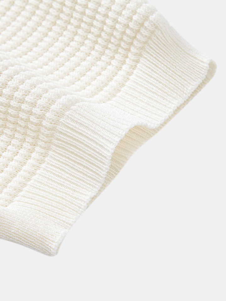 Contrast Waffle Zipper Knit Polo