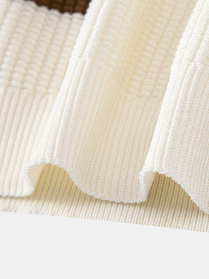 Contrast Waffle Zipper Knit Polo