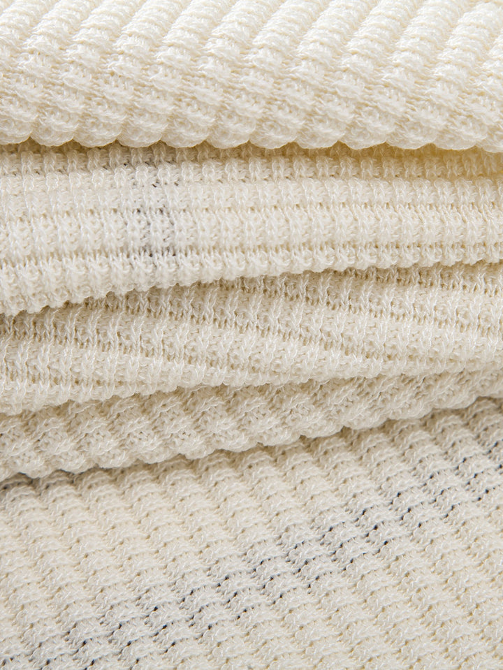 Contrast Waffle Zipper Knit Polo