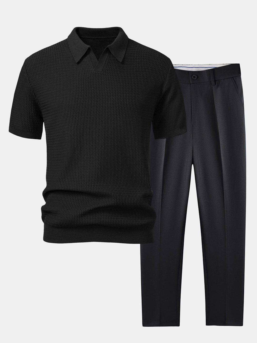 Golf Jacquard Gebreide V-hals Polo Shirt & Slim Fit Toegelopte Broek