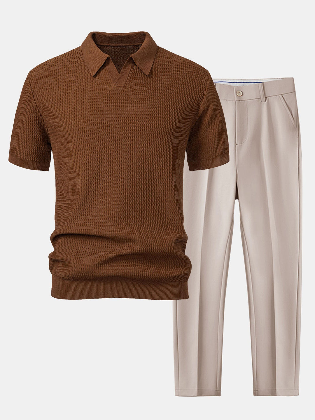 Golf Jacquard Gebreide V-hals Polo Shirt & Slim Fit Toegelopte Broek