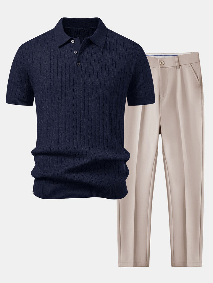 Twisted Jacquard Knit Polo & Slim Fit Tapered Trousers