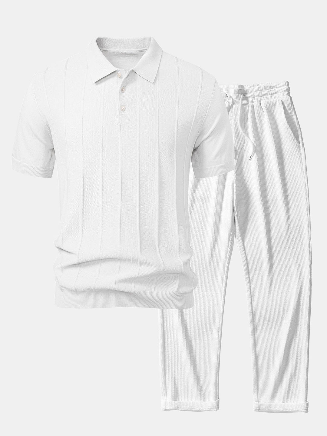 Stripe Jacquard Gebreid Polo Shirt & Rechte Ribbroek