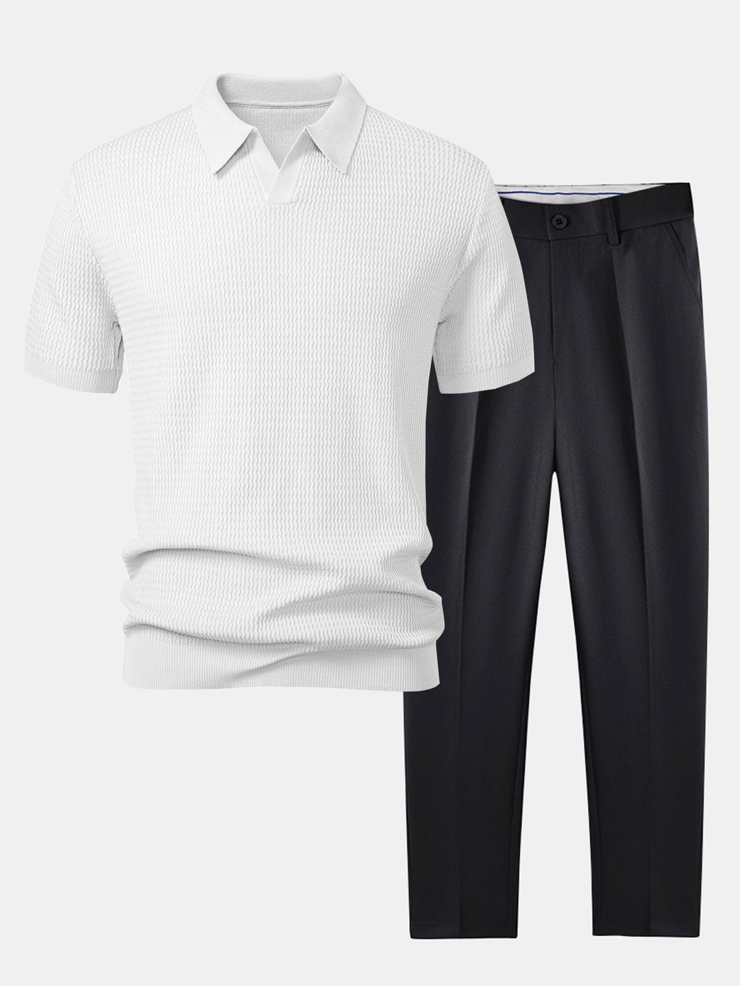 Golf Jacquard Gebreide V-hals Polo Shirt & Slim Fit Toegelopte Broek