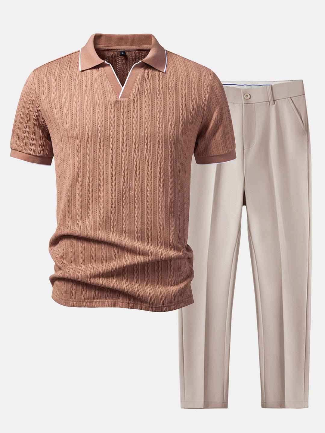 Geometric Jacquard Johnny Collar Polo & Slim Fit Tapered Trousers
