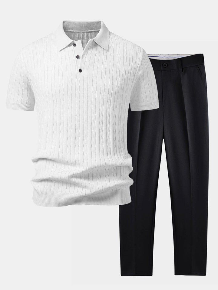 Twisted Jacquard Knit Polo & Slim Fit Tapered Trousers