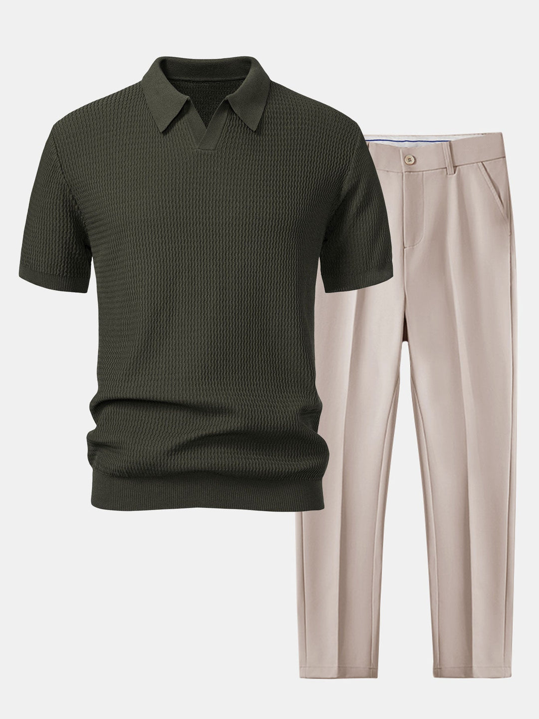 Golf Jacquard Gebreide V-hals Polo Shirt & Slim Fit Toegelopte Broek