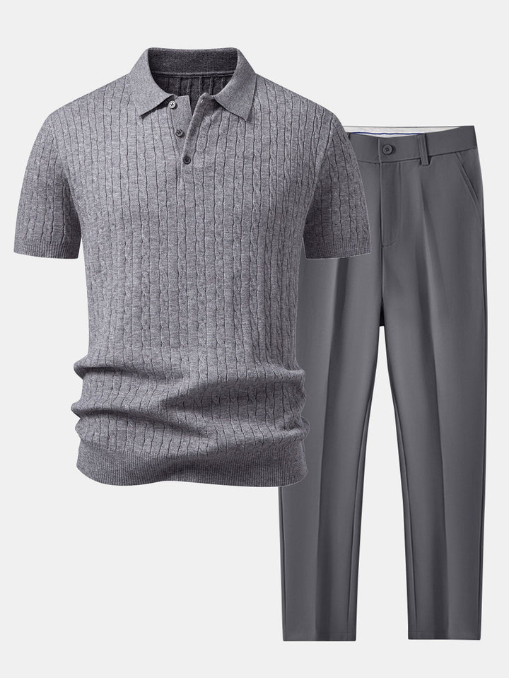 Twisted Jacquard Knit Polo & Slim Fit Tapered Trousers