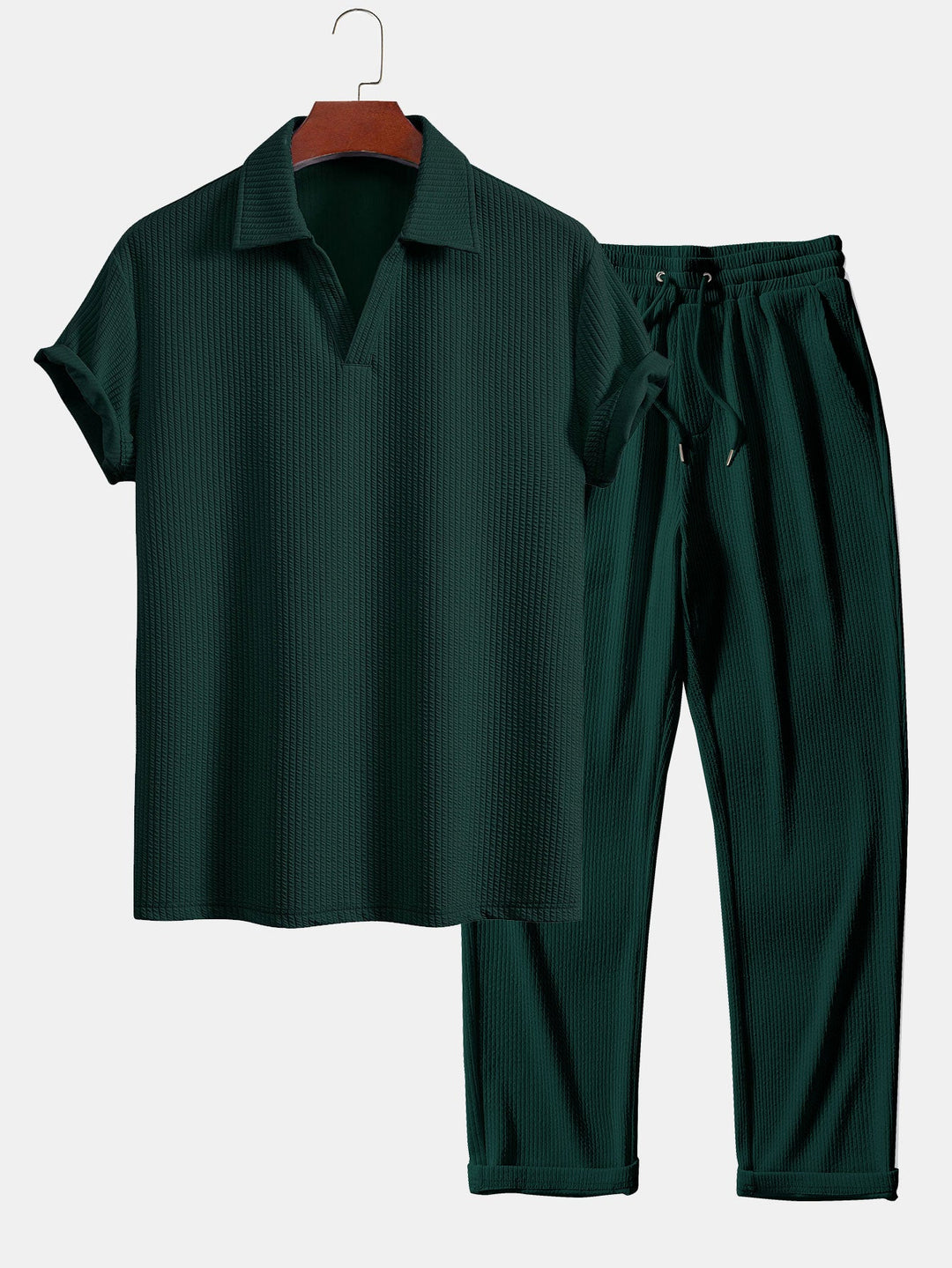 Korte Mouwen V-Hals Ribbel Polo & Rechte Ribbel Broek