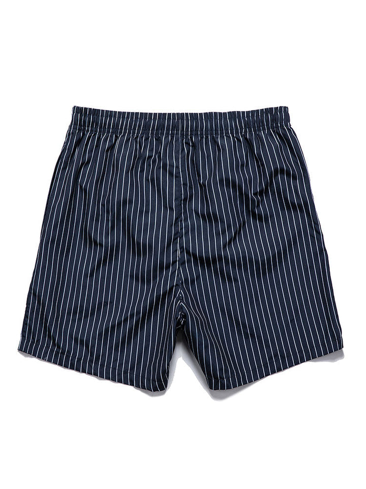 Linnen Look Korte Mouwen Shirt & Gestreepte Print Zwemshorts
