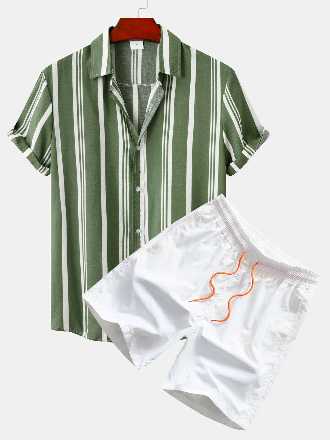 Gestreepte Print Knop-Up Shirt & Zwemshorts