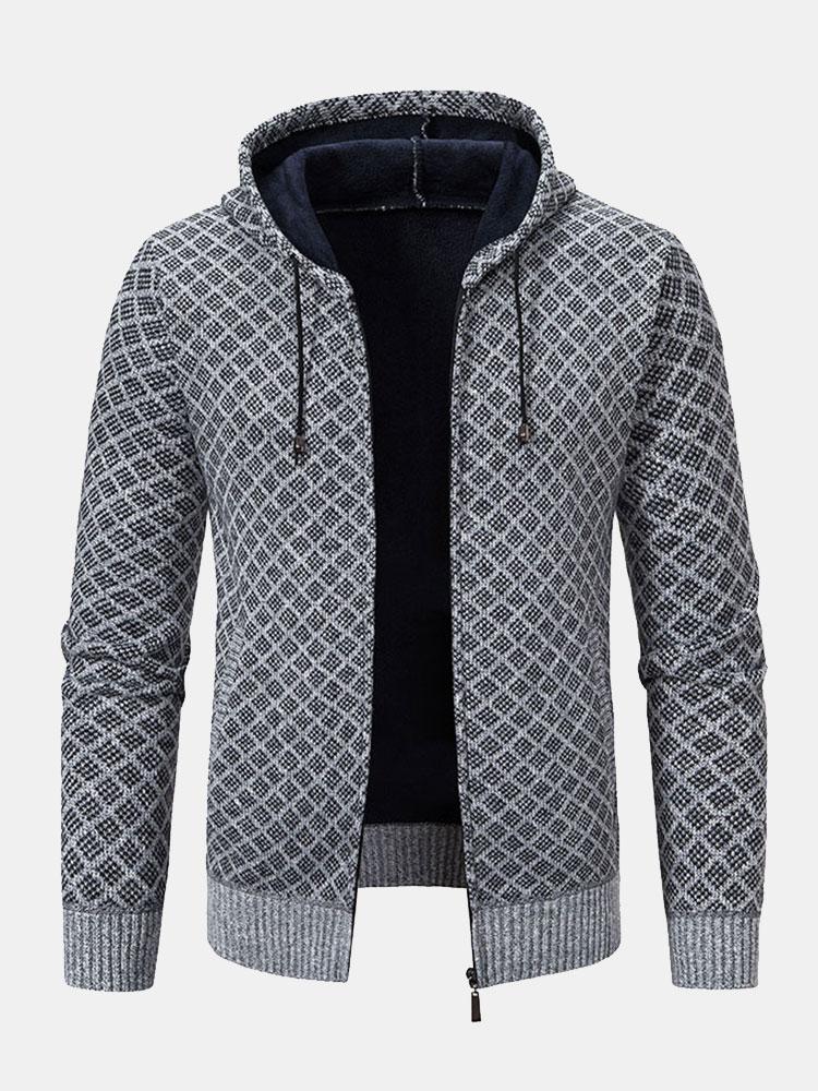 Diamantpatroon Rits Hoodie Sweater