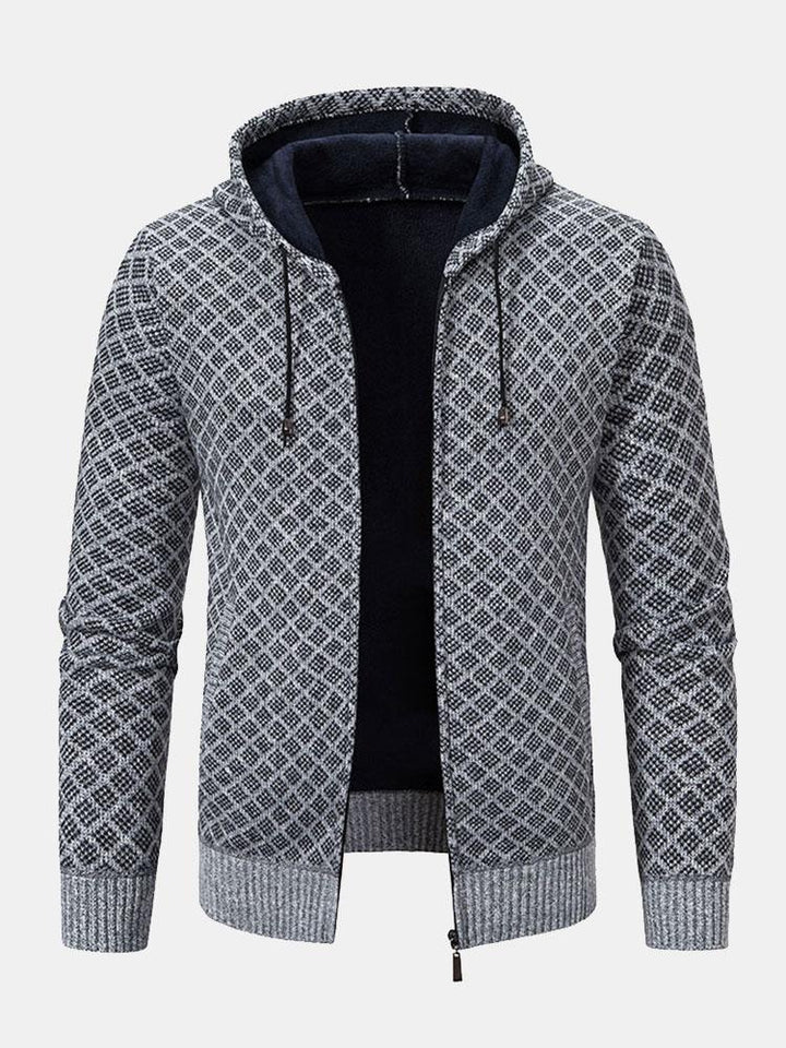 Diamantpatroon Rits Hoodie Sweater