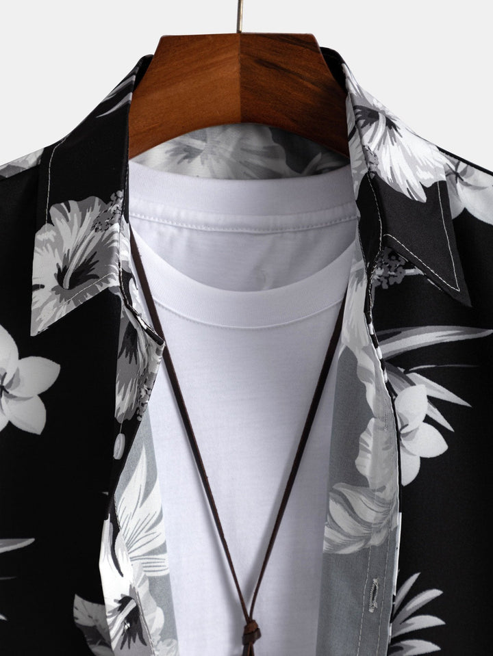 Tropisch Bloemenprint Overhemd met Knopen & Zwemshorts