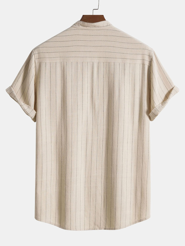 Linnenmix Gestreepte Half Open Placket Henley Kraag Shirt & Rechte Linnen Broek