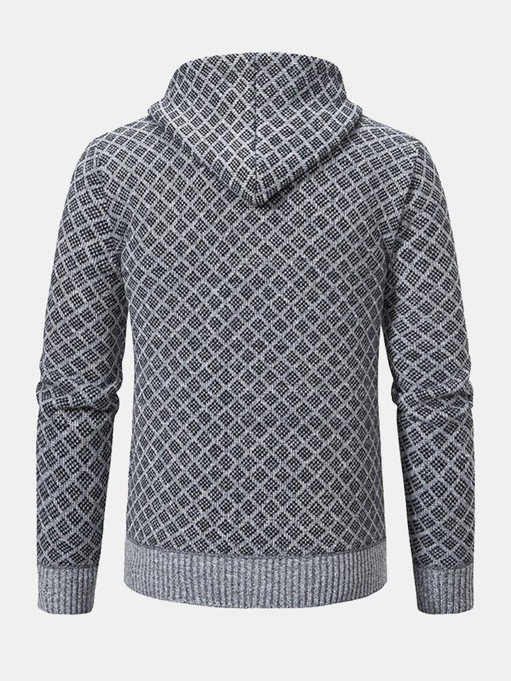 Diamantpatroon Rits Hoodie Sweater