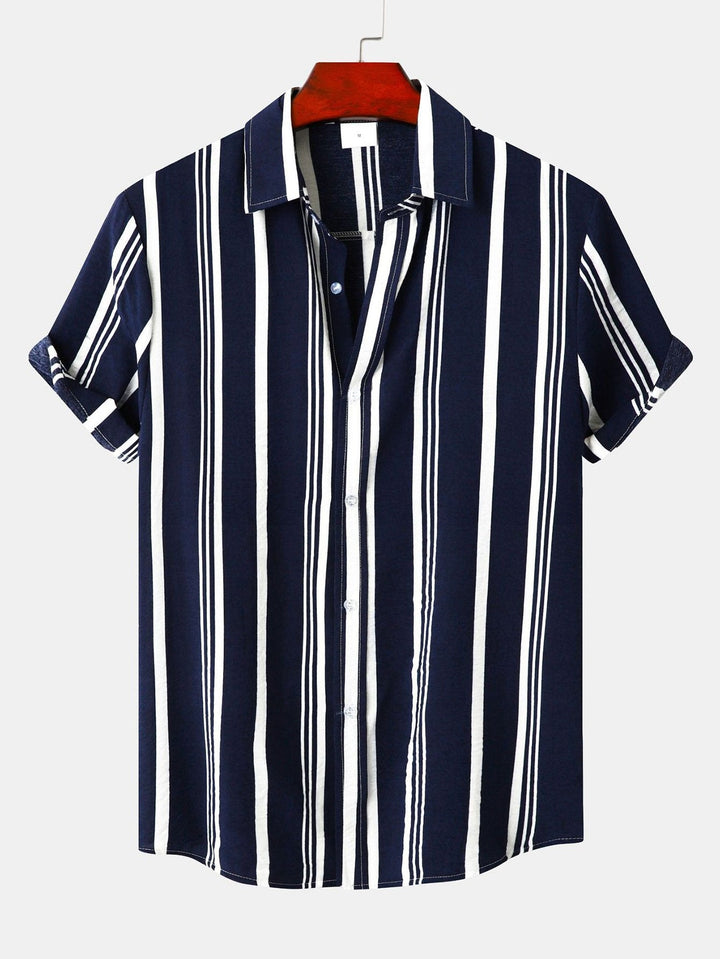 Gestreepte Print Knop-Up Shirt & Zwemshorts