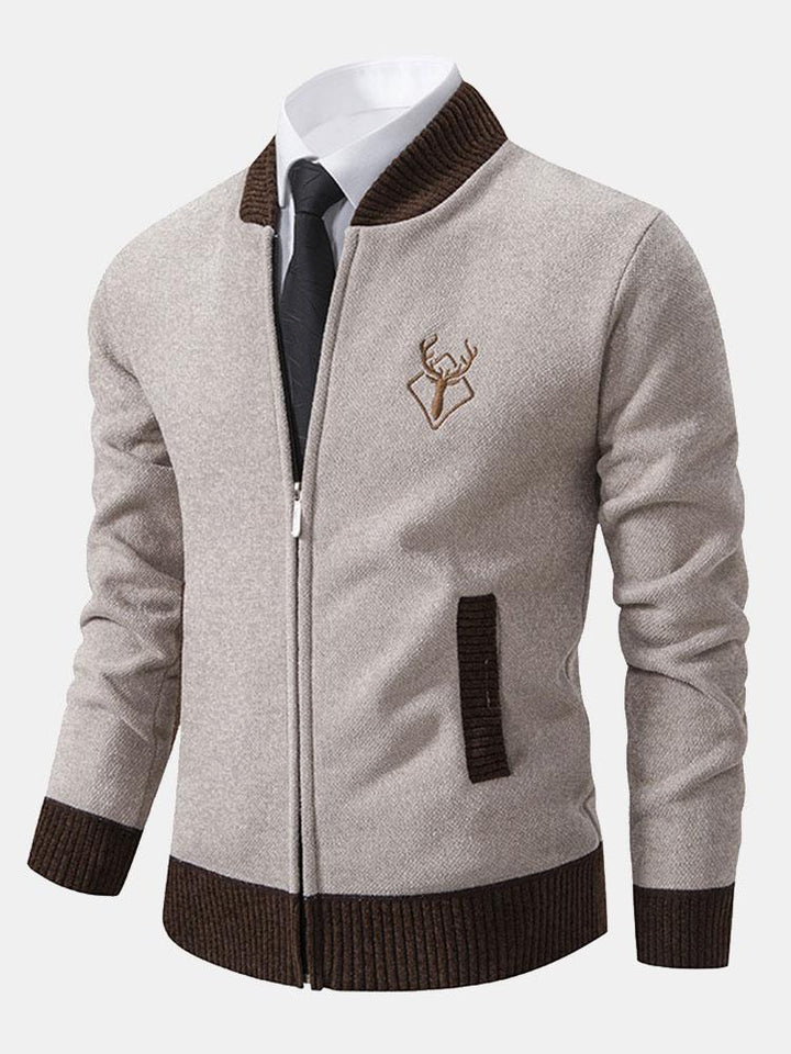 Elk Geborduurd Contrast Baseball Kraag Sweater