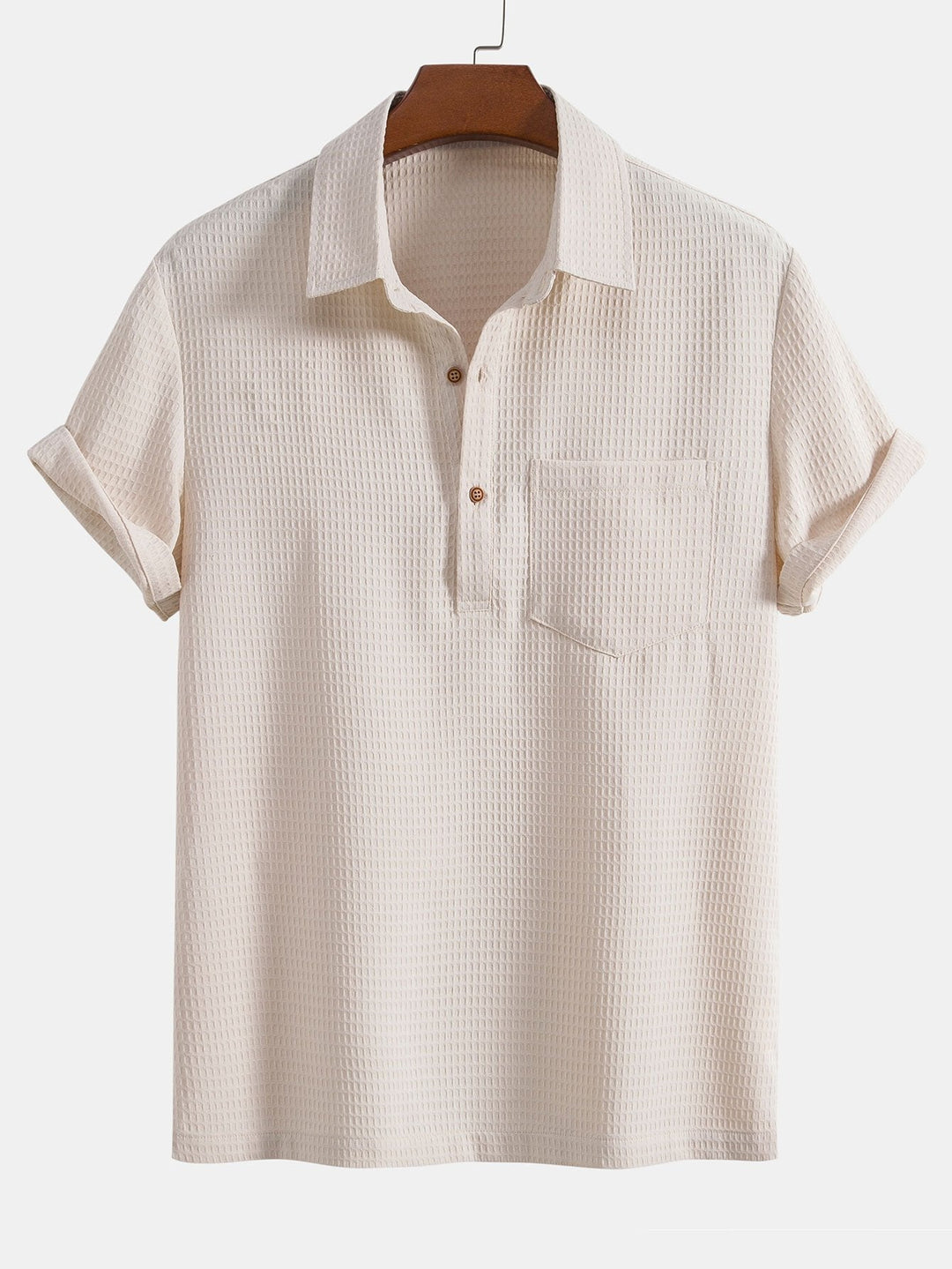 Wafel Polo Kraag Shirt Met Zak & Wafel Korte Broek