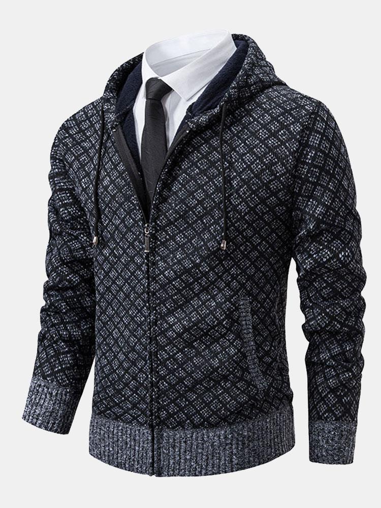 Diamantpatroon Rits Hoodie Sweater