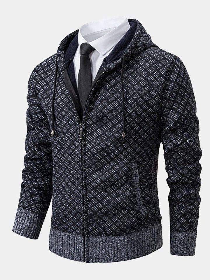 Diamantpatroon Rits Hoodie Sweater