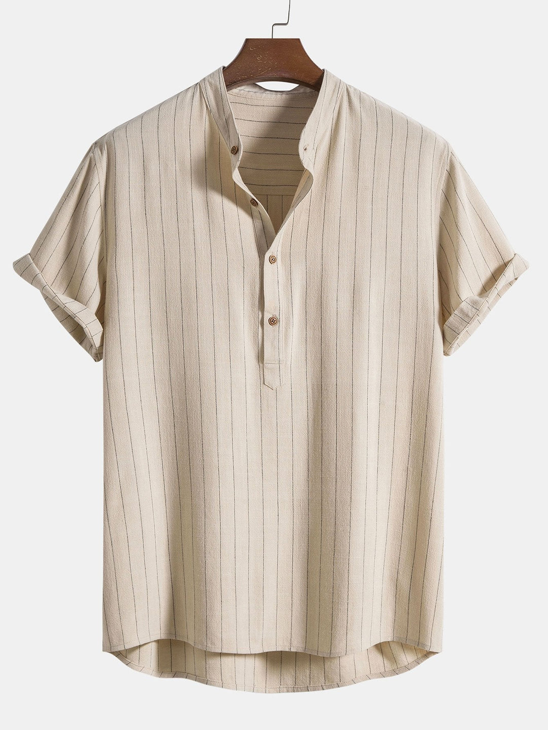 Linnenmix Gestreepte Half Open Placket Henley Kraag Shirt & Rechte Linnen Broek