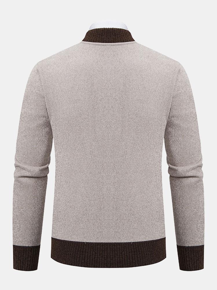 Elk Geborduurd Contrast Baseball Kraag Sweater