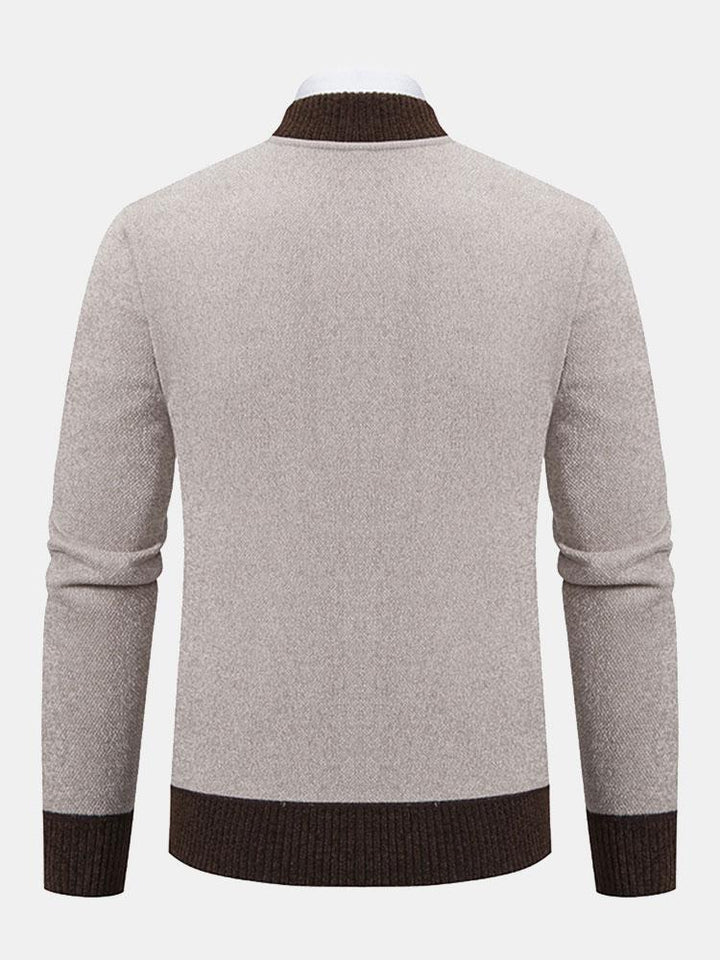 Elk Geborduurd Contrast Baseball Kraag Sweater