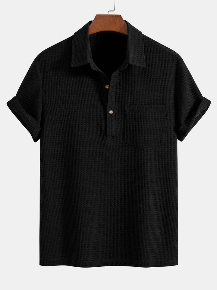 Wafel Polo Kraag Shirt Met Zak & Wafel Korte Broek