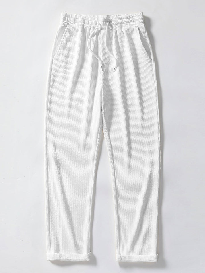 Stripe Jacquard Gebreid Polo Shirt & Rechte Ribbroek