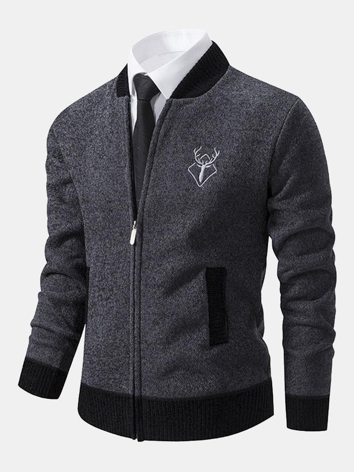 Elk Geborduurd Contrast Baseball Kraag Sweater