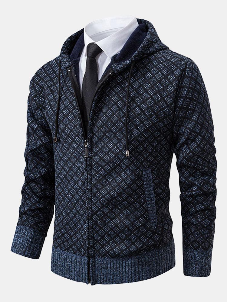 Diamantpatroon Rits Hoodie Sweater