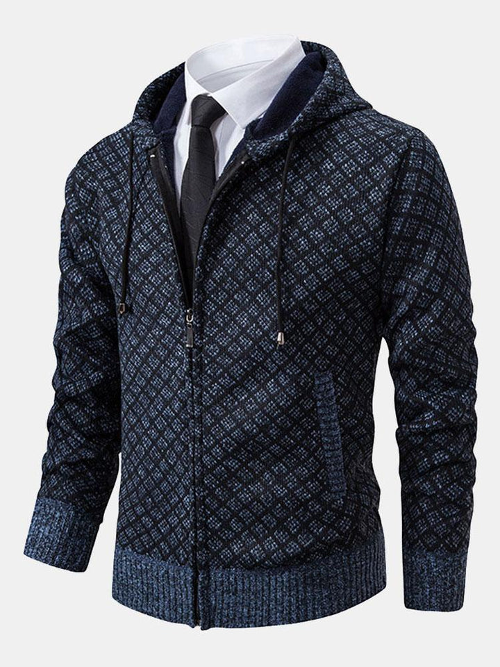 Diamantpatroon Rits Hoodie Sweater